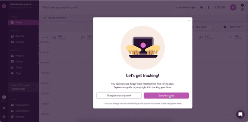 Toggl onboarding 